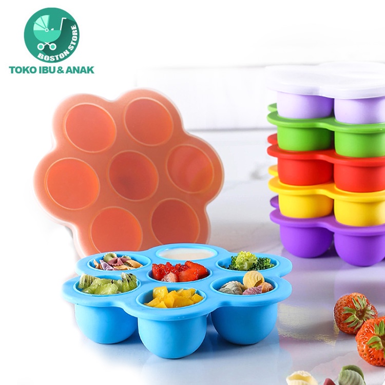 Bostonstore Piring Makan Bayi Silicon Anti Tumpah Slip Multifungsi 7 lubang Froze / Cetakan Kue Silikon / Cetakan Kue Silikon Tahan Panas / Cetakan Kue Silikon Tebal / Cetakan Kue Silikon Bulat / Cetakan Kue Silikon Bisa Kukus / Cetakan Makanan Anak