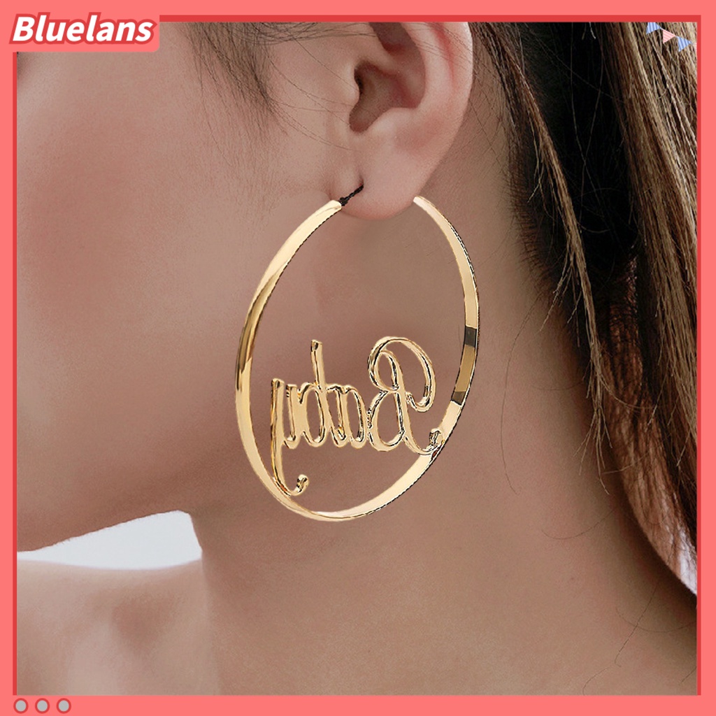 [BLS] 1pasang Anting Hoop Desain Huruf Berlebihan Anti-tarnish Perhiasan Pernikahan Alloy Besar Halus Wanita Anting Lingkaran Bulat Loop Earrings