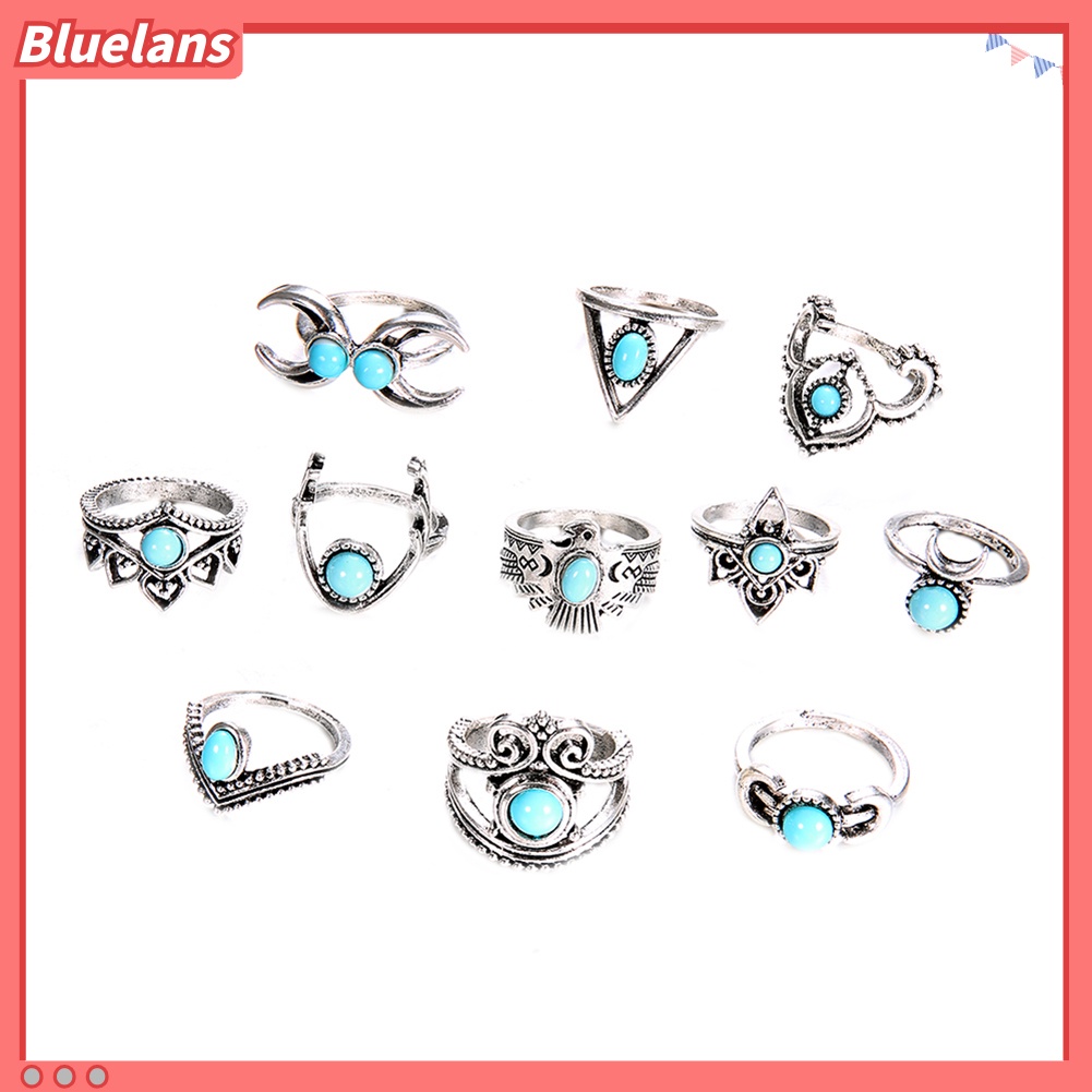 [BLS] 11pcs /Set Vintage Wanita Perhiasan Hadiah Bohemia Palsu Turquoise Knuckle Joint Rings