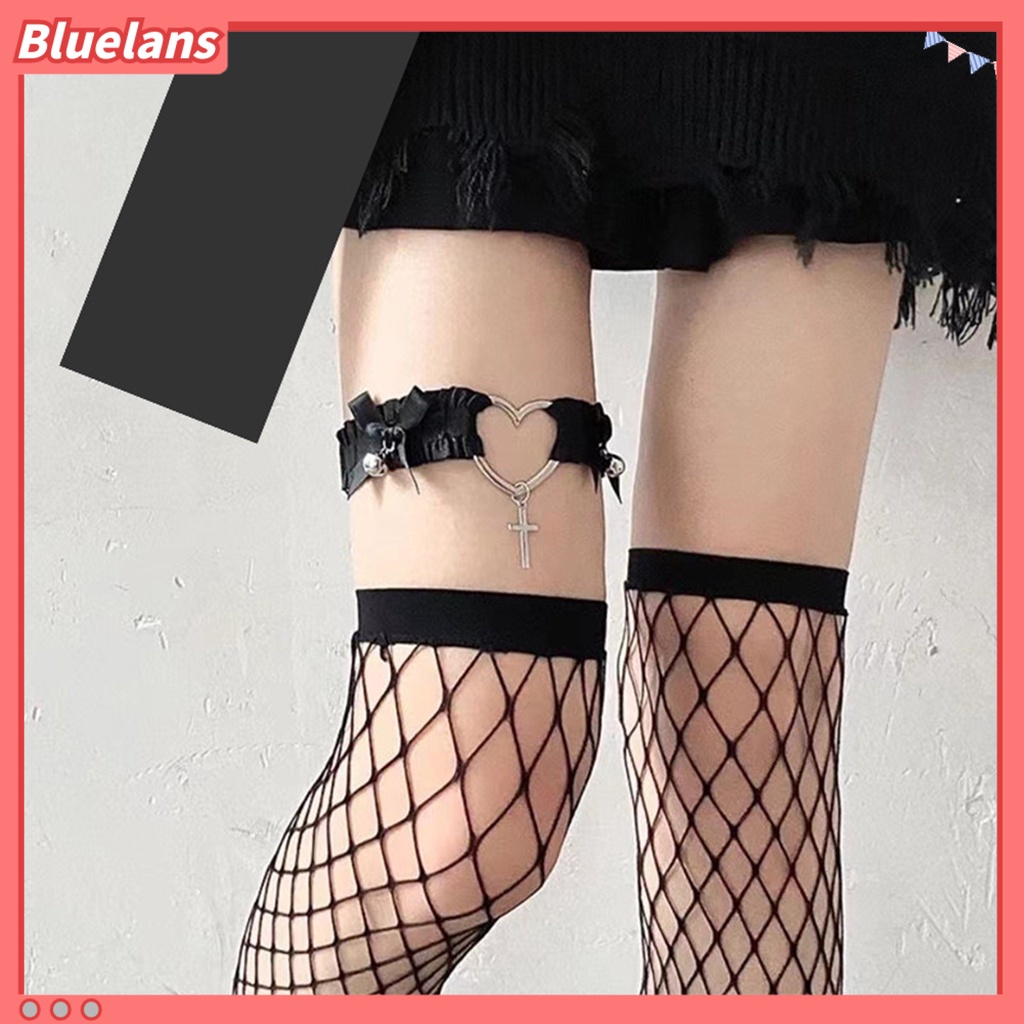 [BLS] Wanita Choker Gothic Punk Gaya Sexy Elastis Lonceng Cosplay Bondage Lace Heart Ikatan Simpul Silang Kaki Cincin Garter Belt Perhiasan Untuk Pakaian Sehari-Hari