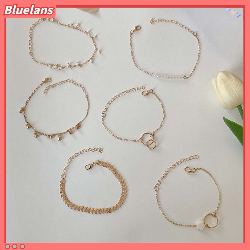 [BLS] 6pcs Gelang Wanita Stackable Circle Jewelry Adjustable Bright Luster Bracelets Untuk Pesta