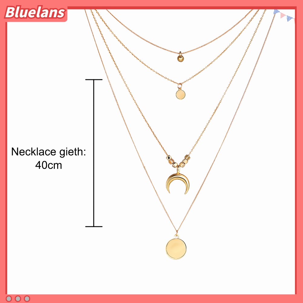 [BLS] Wanita Retro Alloy 4lapis Manik-Manik Bulan Liontin Bulat Pesona Rantai Kalung Choker
