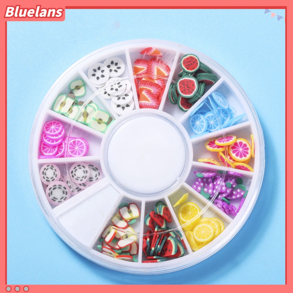 [BLM] 1kotak Irisan Kuku Bentuk Buah Bunga Efek 3D Ultra Tipis Polymer Mixed Nail Art Slime DIY Charms Untuk Perempuan