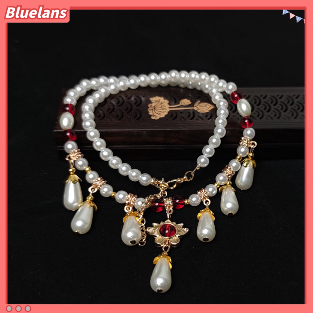 [BLS] Hias Berlian Imitasi Teardrop Liontin Adjustable Vintage Kalung Wanita Mutiara Imitasi Cheongsam Kalung Perhiasan Aksesoris