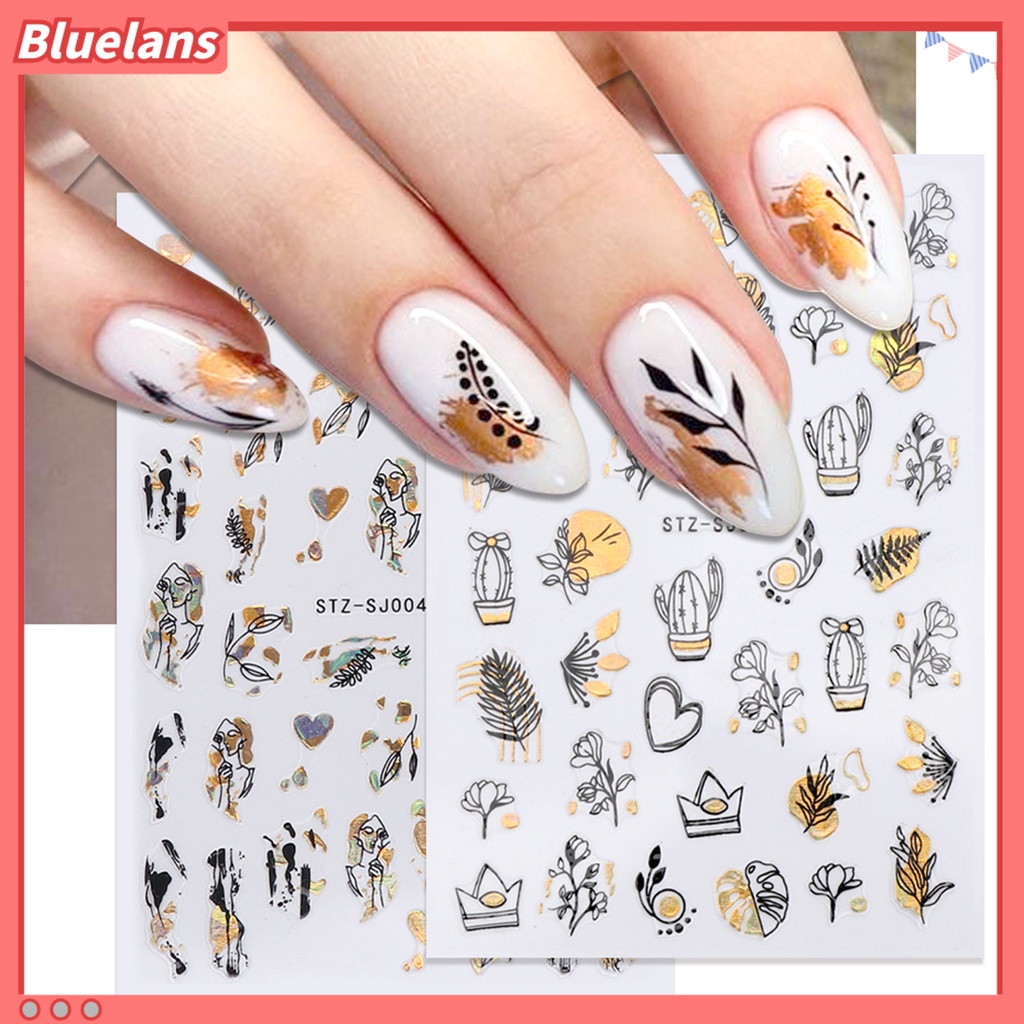 [BLM] 2pcs Dekorasi Kuku Indah DIY Ringan Two-tone Gilt Rose Nail Decals Untuk Wanita