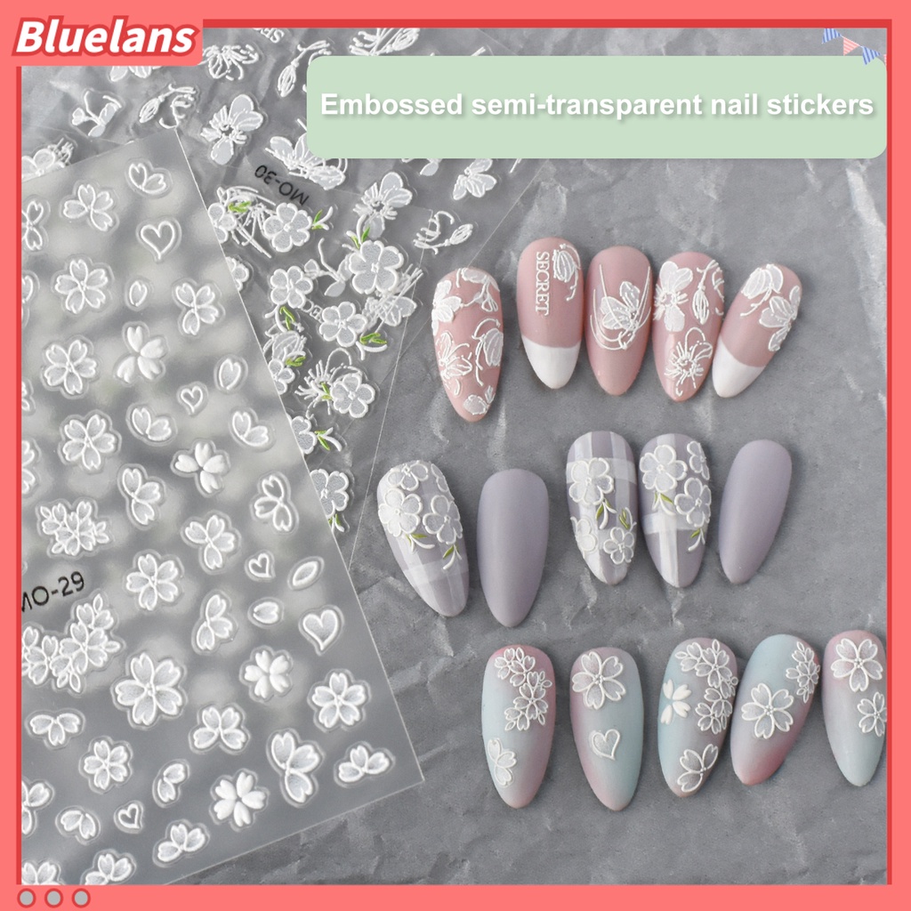 [BLM] 1lembar Stiker Nail Art Mudah Tempel Removable Berbagai Bentuk Desain Kuku 3D Timbul Stiker Kuku Terukir Bunga Nail Decal Nail Salon Aksesoris