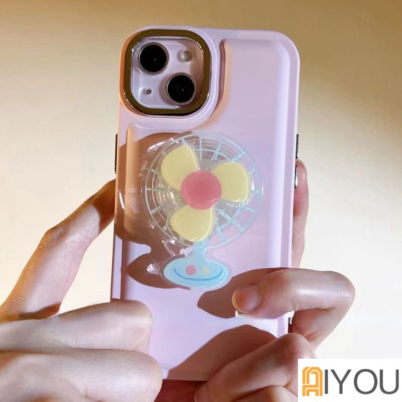 IPHONE Casing Ponsel Holder Kipas Yang Dapat Diputar Kreatif Untuk Iphone14 12 11 13 Pro Max Korea Jepang Warna Permen Gadis Lucu Lembut Silikon Cover