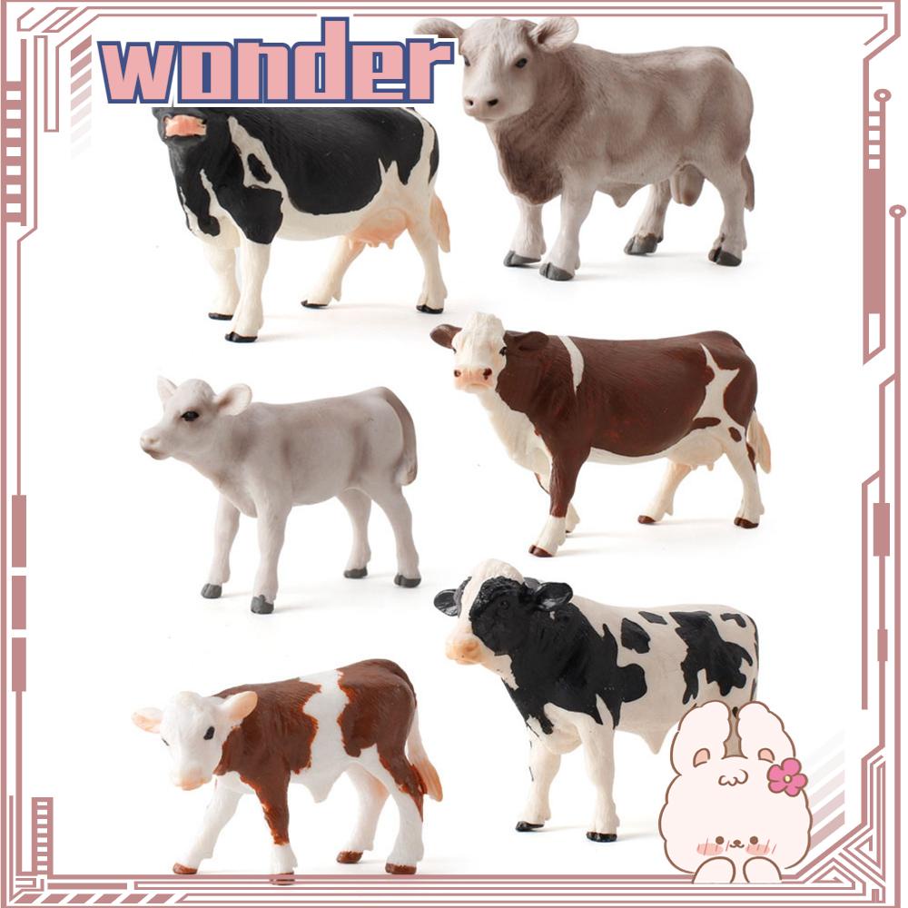 Wonder 1/6pcs Cow Action Figure Hadiah Zoo Farm Hewan Mainan Menyenangkan Model Model Plastik