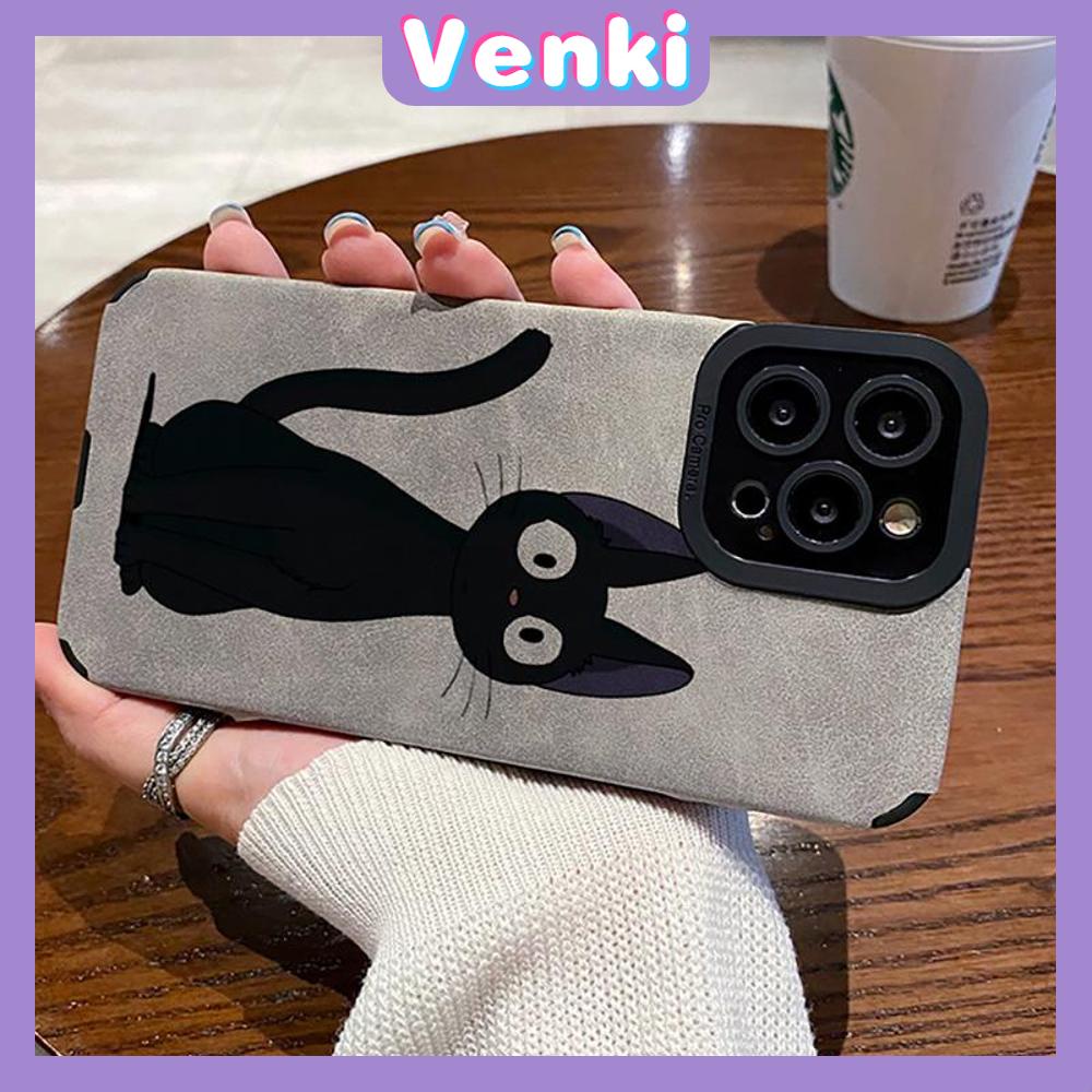 VENKI - Untuk iPhone 11 Case Leather Pupil Suede Case Soft Shockproof Airbag Case Pelindung Kamera Cute Simple Black Cat Kompatibel dengan iPhone 14 13 Pro max 12 xr xs 7Plus 8Plus