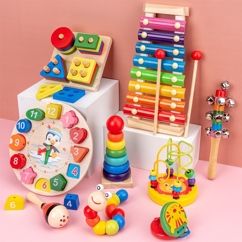 SB Mainan kayu Edukasi Montessori Blok Susun / Mini Round Bead /  Basic Shape / Tower