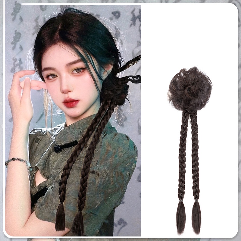 1pcs Extension Rambut Kepang Gaya China Untuk Ponytail Wanita Kepang Memutar Alami Untuk Kostum Hanfu Dan Gaya Kuno 50cm