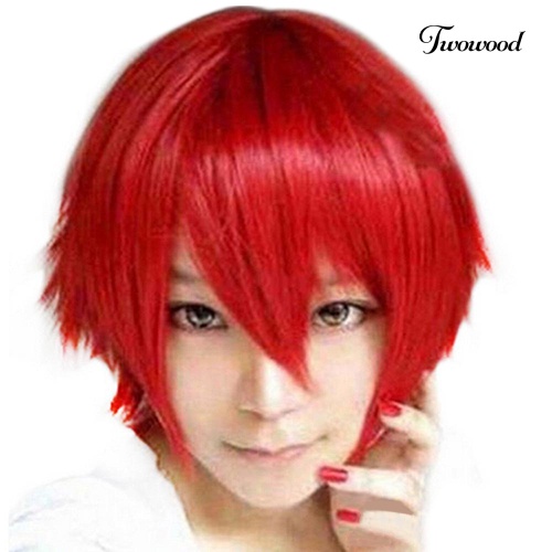 Twowood Fashion Pria Wig Pendek Cosplay Pesta Kostum Wig Lurus Penuh Wig Hadiah