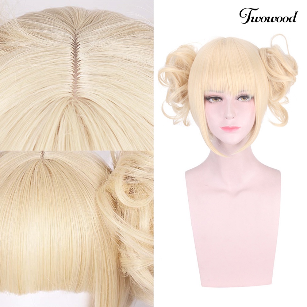 Twowood Wanita Wig Pendek Rambut Sintetis Dengan 2bunbun Poni Anime Cosplay Pesta Sopak