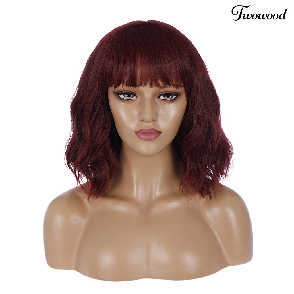 Twowood Fashion Wanita Merah Halus Panjang Keriting Wig Suhu Tinggi Serat Pesta Sopak