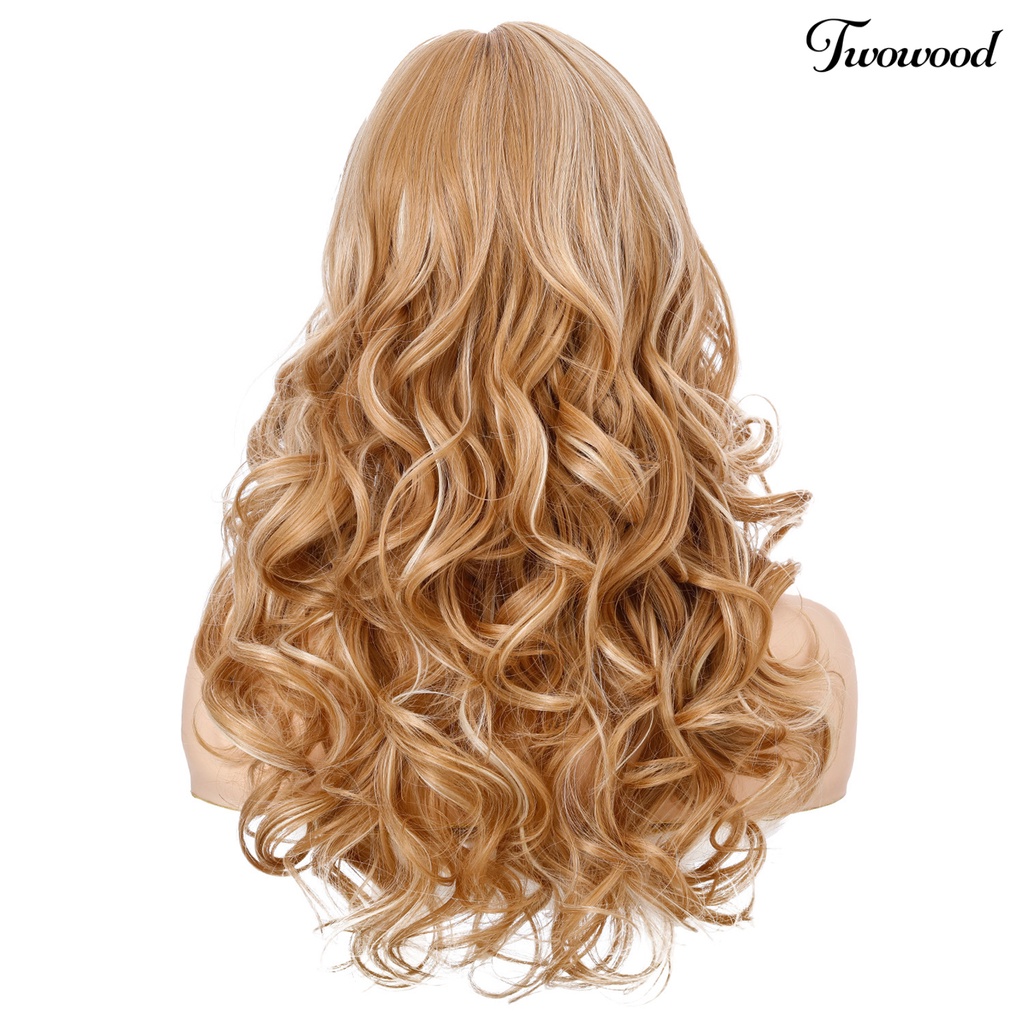 Twowood Wanita Wig Rambut Keriting Panjang Ringan Golden Tahan Panas Wig Alami Untuk Perempuan