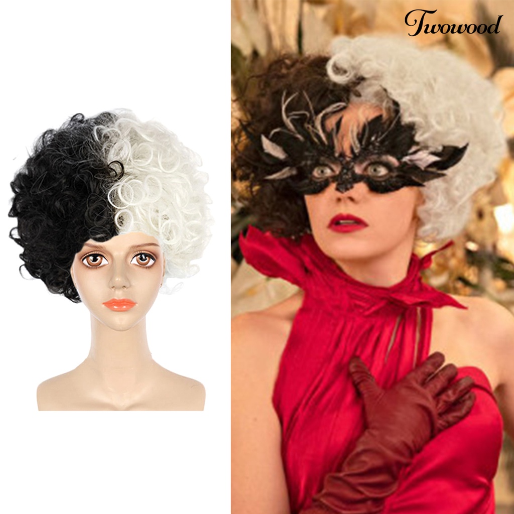 Twowood Kostum Wig Pendek Belah Tengah Lapis Suhu Tinggi Serat Masquerade Pesta Wig Cosplay Untuk Rumah