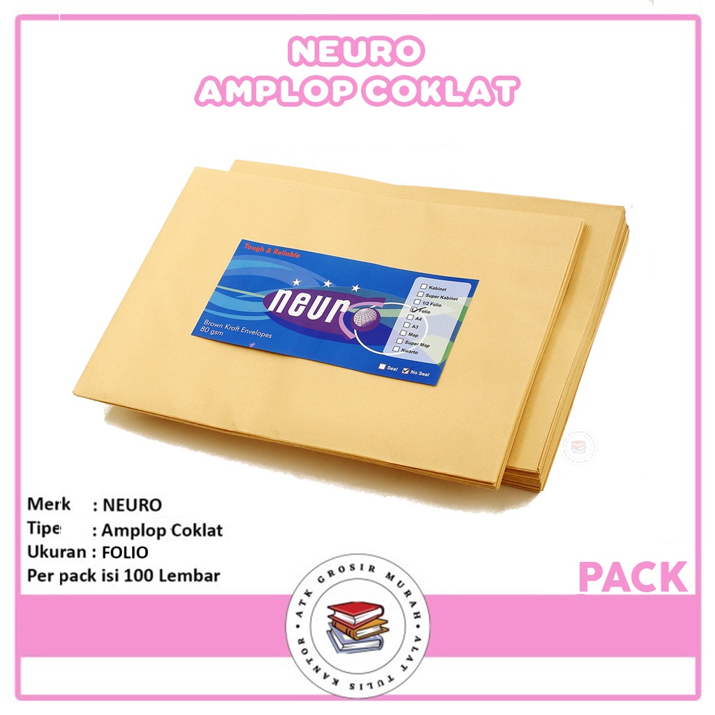 

NEURO - Amplop Coklat Polos Ukuran Folio No Seal - Pack
