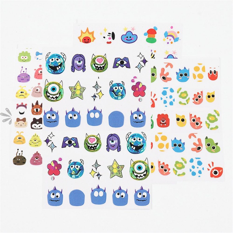 [Harga Grosir] 1lembar Kartun Lucu Monster Kecil Stiker Kuku Kawaii Mata Besar Transfer Air Nail Decal 3D Warna-Warni Perekat Diri Nail Art Slider Tape Manicure Dekorasi