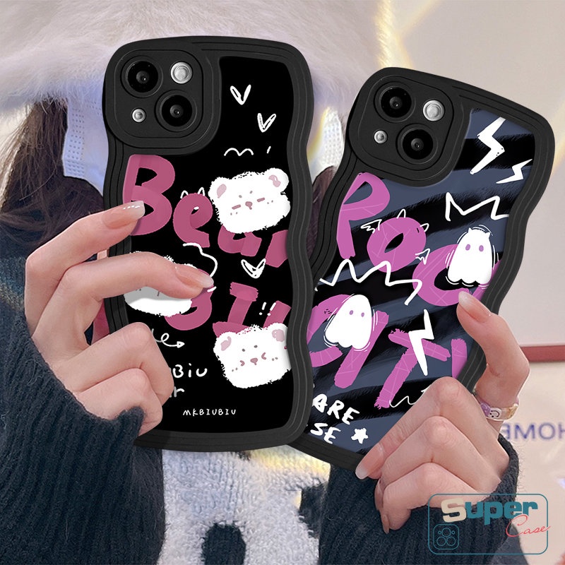 Casing Ponsel Monster Kecil Hantu Lucu Kompatibel Untuk iPhone 7Plus 11 13 14 12 Pro Max XR 8Plus 6s 7 6 8 14 Plus XS Max X SE 2020huruf Kartun Beruang Tepi Bergelombang Lembut Tpu Cover