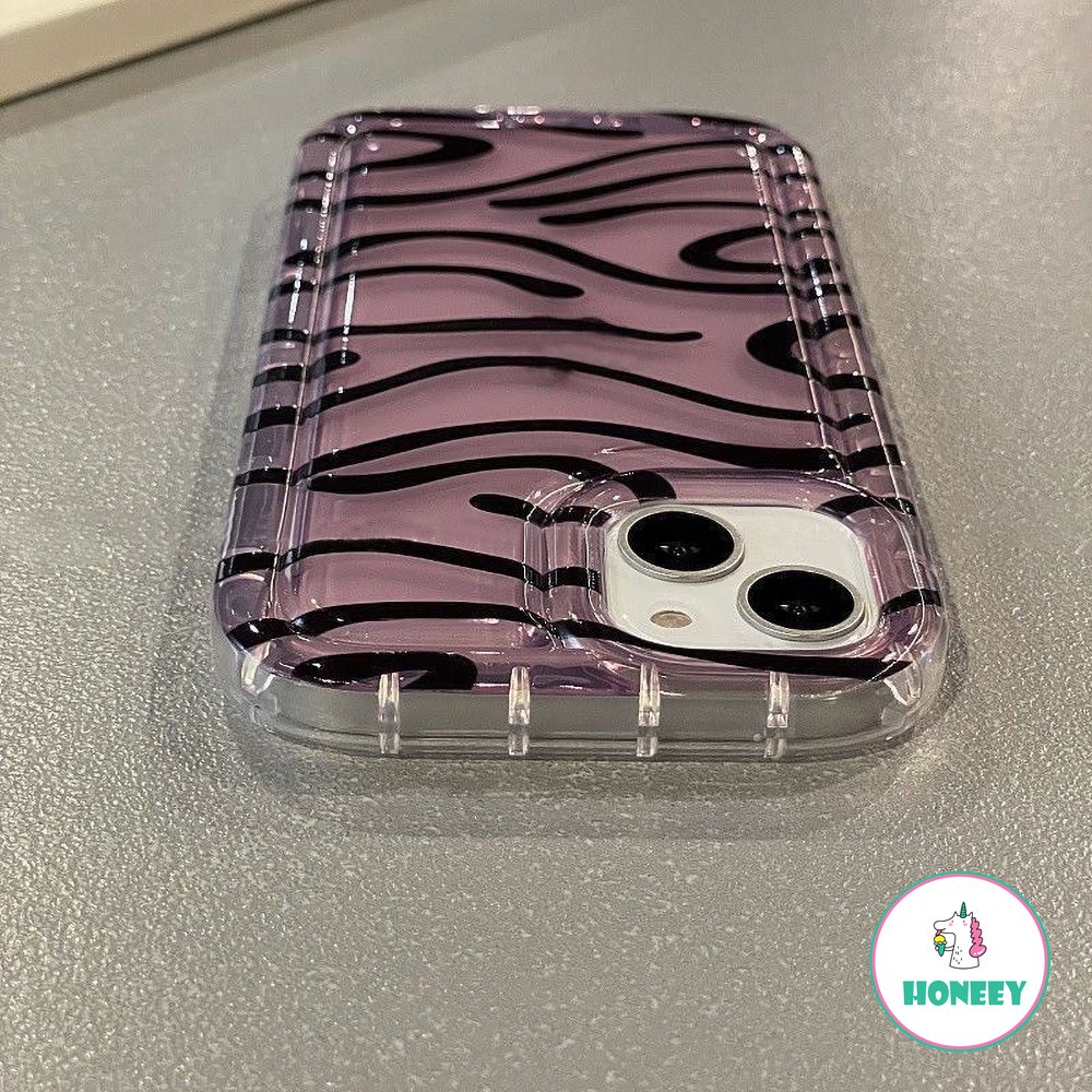 Casing Airbag Garis Zebra Ungu Lucu Untuk iPhone 14 Pro Max13 11 12 Pro Max Casing iPhone XR XS 7 8plus Shockproof Soft Phone Cover