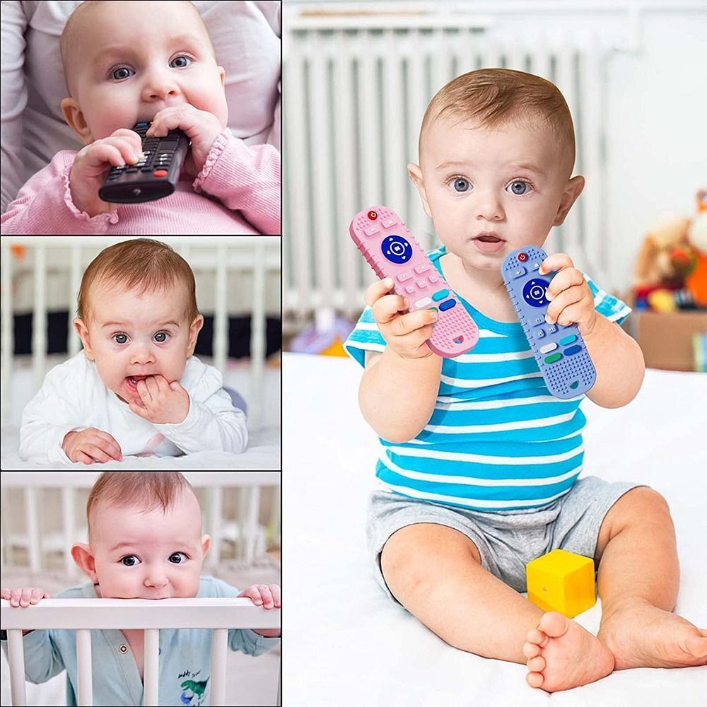 Mainan Teether Bayi Tombol Bertekstur Simulasi Bentuk Remote Control TV Aman Perkembangan Sensorik Mainan Tumbuh Gigi Silikon