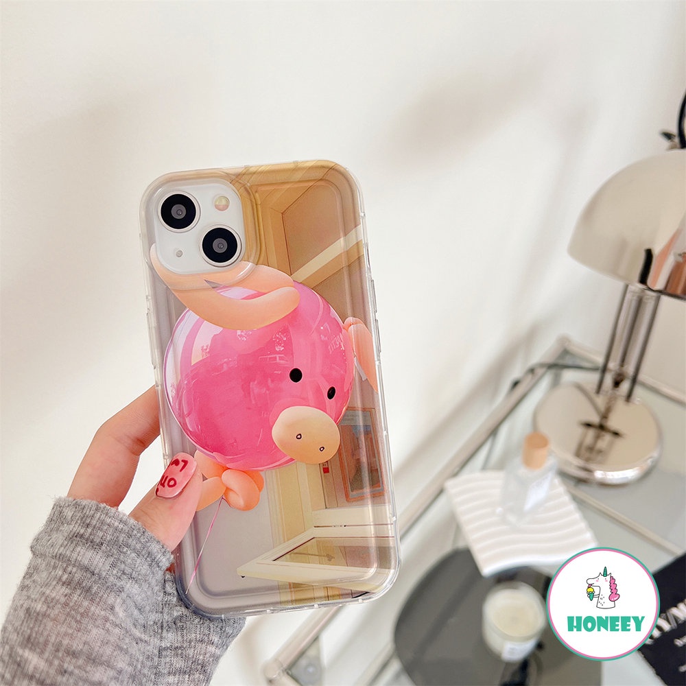 IPHONE Fashion Pink Piggy Balon Case Untuk Iphone11 14 Pro Max13 12 Pro Max XR XS 7 8plus Airbag Shockproof Lembut TPU Handphone Cover