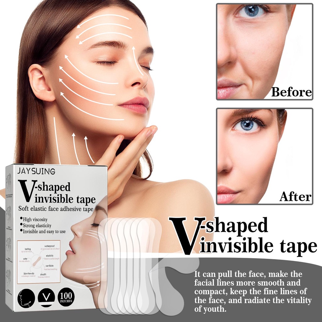 [isi 100pcs] Stiker Wajah Anti Kerut/Sticker Garis Wajah Alat Penarik Wajah/V-Shaped Invisible Tape Instant Face Lift Tape