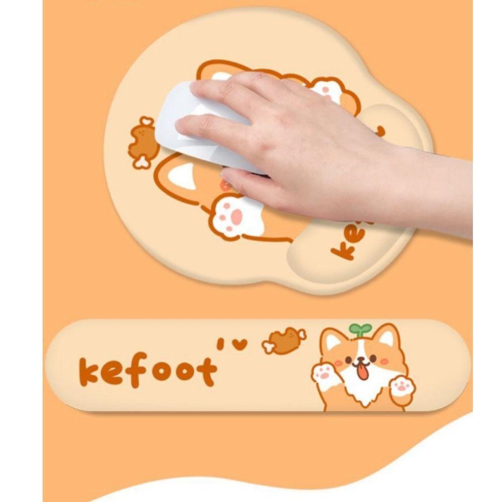 Populer 2PCS Mouse Pad Kantor Rumah 2in1 Corgi Soft Gel Penyangga Pergelangan Tangan