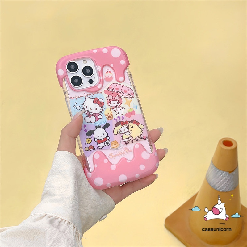 3d Color Ice Cream Cute Crayon Shin-chan Kuromi Case Kompatibel Untuk IPhone 7Plus XR 11 13 12 14 Pro Max X 7 8 Plus XS Max SE 2020 Kartun Hello Kitty Pochacco Doodle Soft TPU Cover