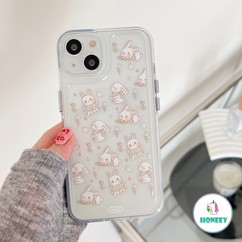 Indah Penuh Layar Bunny Cat Bening Ponsel Case Untuk iPhone 14 Pro Max13 12 11 Pro Max XR XS 7 8 Plus Fashion Floral Lembut TPU Cover Pelindung