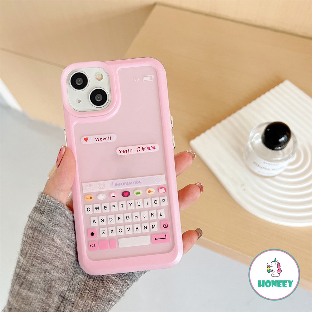 IPHONE Lovely Chat Keyboard Pink Biru Bening Casing Ponsel Untuk Iphone14 11 12 13 Pro Max XR X XS 7 8plus Shockproof Soft TPU Phone Cover