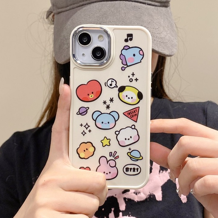 All New Metal Camera Skin Silicone Soft Case IPhone 11 12 13 14 Pro Max Women's Fashion Gift Cute Cartoon Phone Case Funny BT21