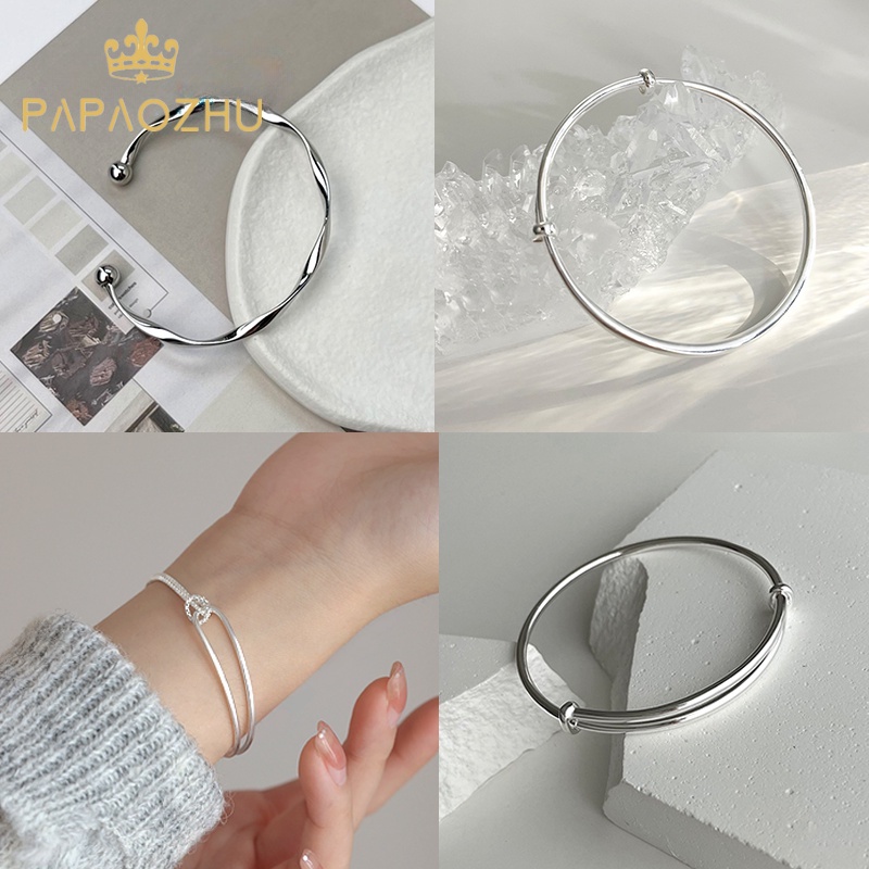 Papaozhu Minimalis Memutar Perak Bangle Gelang Untuk Wanita Gadis Trendi Manset Gelang Persahabatan Gelang Sederhana Pergelangan Tangan Perhiasan Hadiah Yang Sempurna