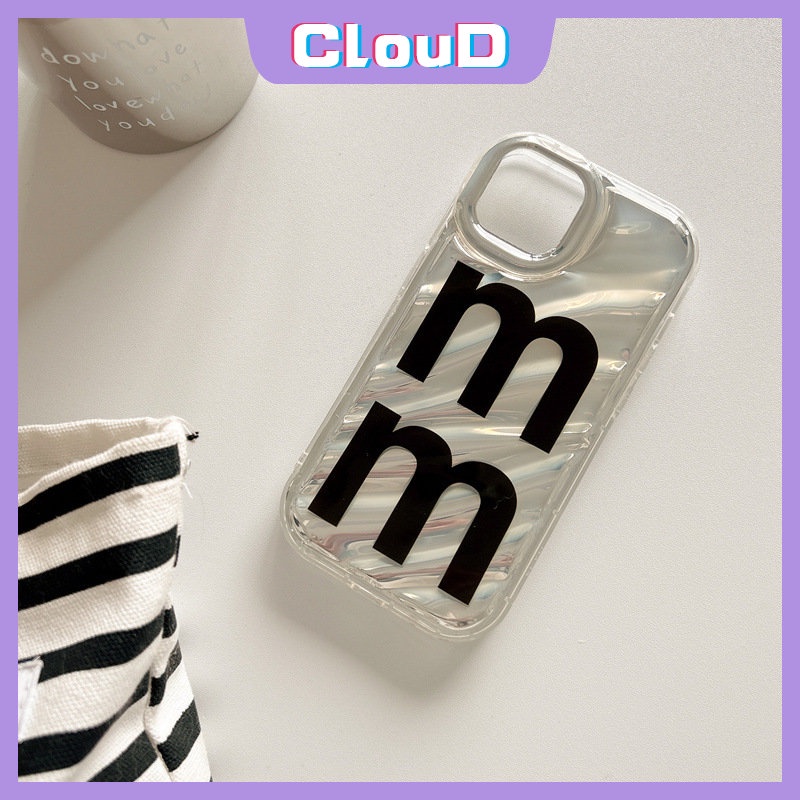 IPHONE 3d Stereo Bergelombang Dengan Penutup Stiker Hati Berlian Kompatibel Untuk Iphone13 12 11 14 Pro MAX 7 6 6S 8plus Se2020 7Plus XR XS X MAX Simple Huruf M Pita Pink Busur Soft Case