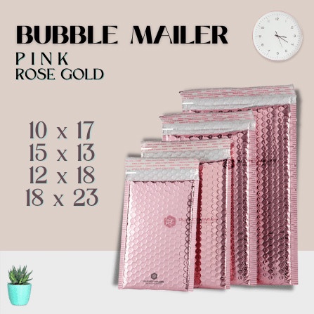 

[SC] AMPLOP BUBBLE MAILER - BUBBLE PACKING OLSHOP VARIAN ROSE GOLD GLOSSY - 10CM x 21CM, PINK ROSE GOLD