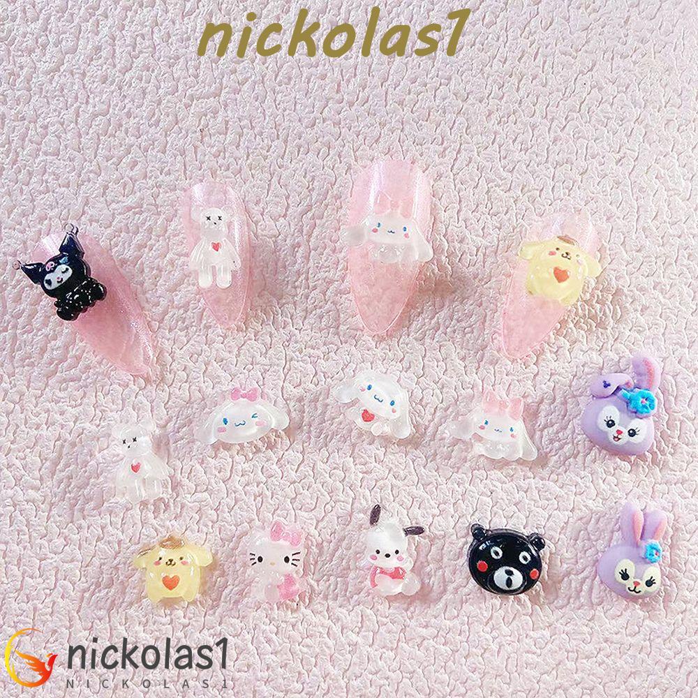 Nickolas1 DIY Nail Art Dekorasi Indah Kuromi 20 Pcs Pikachu Flatback decor HelloKitty Bear AB Kristal Puding Perhiasan Kuku Anjing