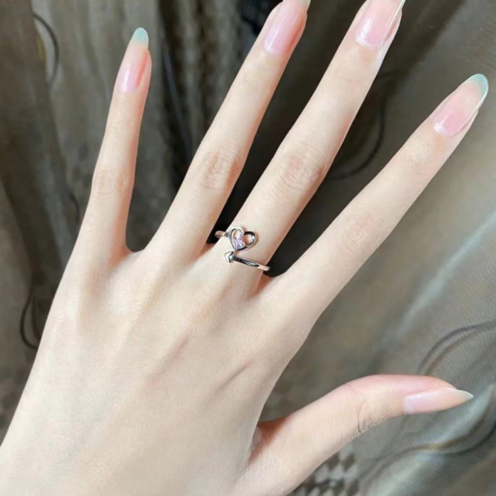 Sterling Silver Berbentuk Hati Merah Muda Berlian Cinta Cincin Untuk Wanita Individualized Gaya Keren Cinta Cincin Tunggal Cincin Terbuka Perhiasan Gadis Seksi