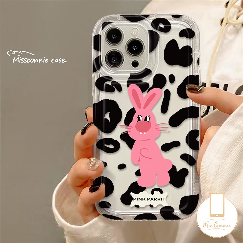 Cute Smile Pink Rabbit Kelinci Case Untuk Redmi 9A 12C 10C 10A 9C NFC A1 9T 9 10 Redmi Note 9 10s 11s 11 8 10 10 Pro Max POCO F4 Love Heart Leopard Print Soft Airbag Clear Cover