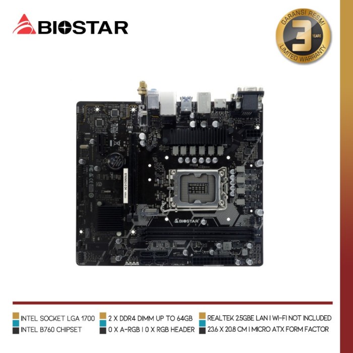 Motherboard BIOSTAR B760MX2-E D4 | Intel B760 LGA 1700 DDR4 Micro ATX - 6.0