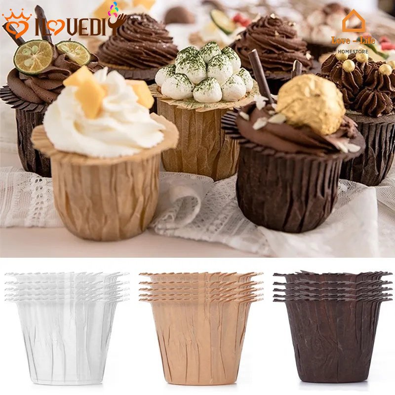 [Fitur] Paper Tray Pembuat Muffin Anti Lengket/Pembungkus Dessert Ulang Tahun Pernikahan/Top Hat Shaped Baking Cup/Oil-proof Cake DIY Liner Cups/Cetakan Bakeware Tahan Panas