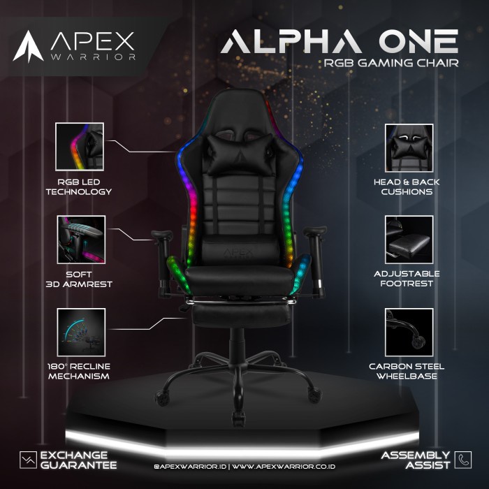 Alpha One RGB Gaming Chair LED Kursi Gaming Premium Apex Warrior