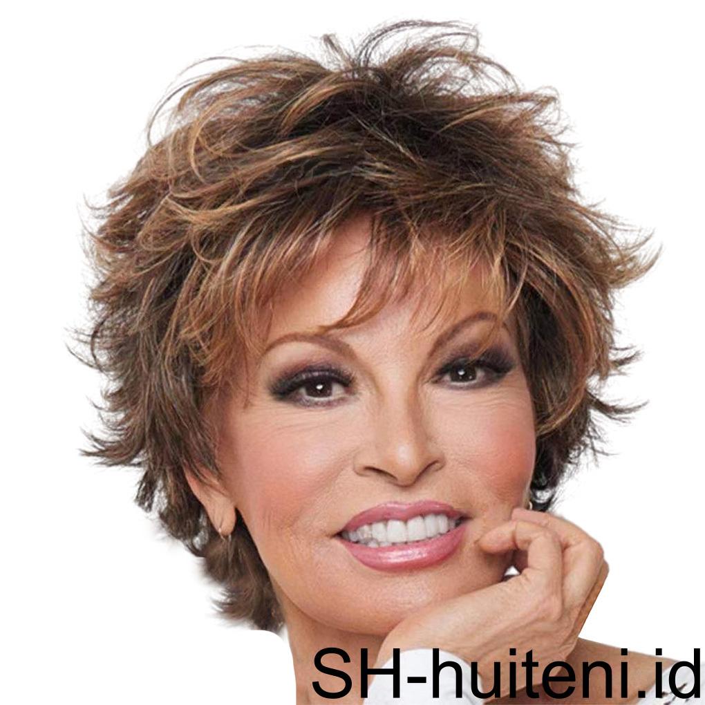 Wig Rambut Pendek Portable Hairpieces Potongan Rambut Palsu Ringan Wanita Wig Dengan Topi Hair Extension Party Cosplay