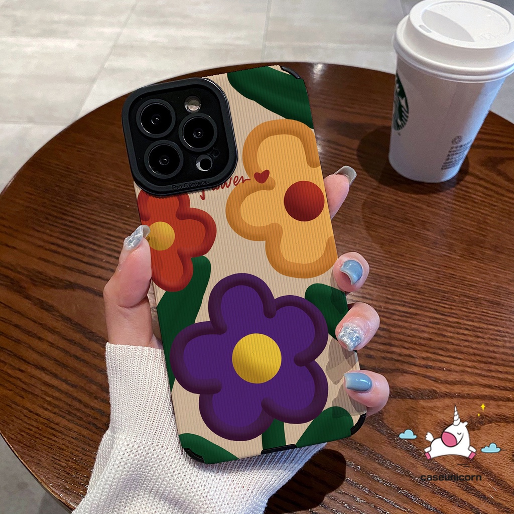 IPHONE Art Bunga Warna-Warni Kartun Sesame Street Elmo Case Kompatibel Untuk Iphone7 8 Plus11 13 12 XR 14 Pro MAX X XS MAX Cute Strawberry Bear Manyo Tekstur Kulit Shockproof Soft Cover