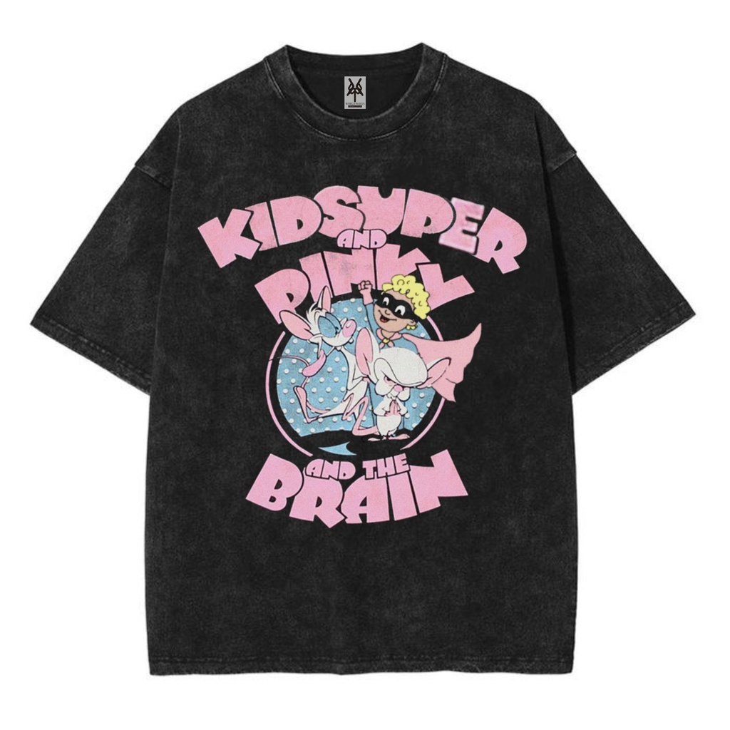 Kaos oversize kid super and pinky and the brain washed washing vintage tee
