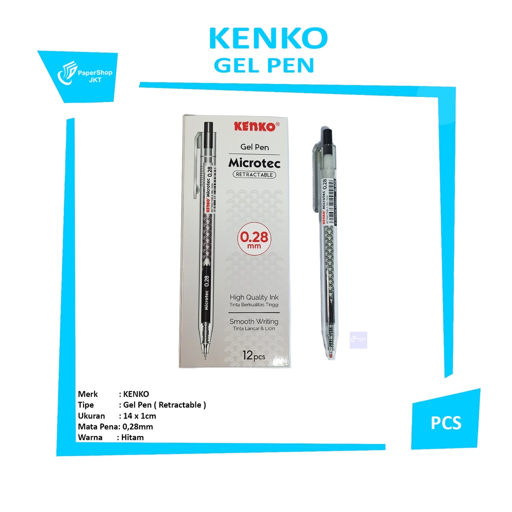

KENKO - Pulpen Jel Gel Pen Microtech 0.28 - Black - Pcs