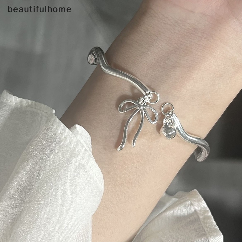 {beautifulhome} Fashion Ikatan Simpul Bell Perak Manset Gelang Warna Perak Liontin Gelang Untuk Wanita Pembukaan Yang Dapat Disesuaikan Bangle Pesona Perhiasan Pesta Fashion.
