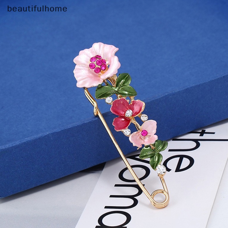 {beautifulhome} Pin Berlian Imitasi Elegan Bunga Enamel Bros Wanita Sederhana Kerah Pin Aksesoris.