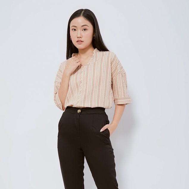 Ms Daisy Nami Stripe Crinkled Blouse / Atasan Kerja Wanita / Blouse Kasual Wanita Motif Garis-Garis