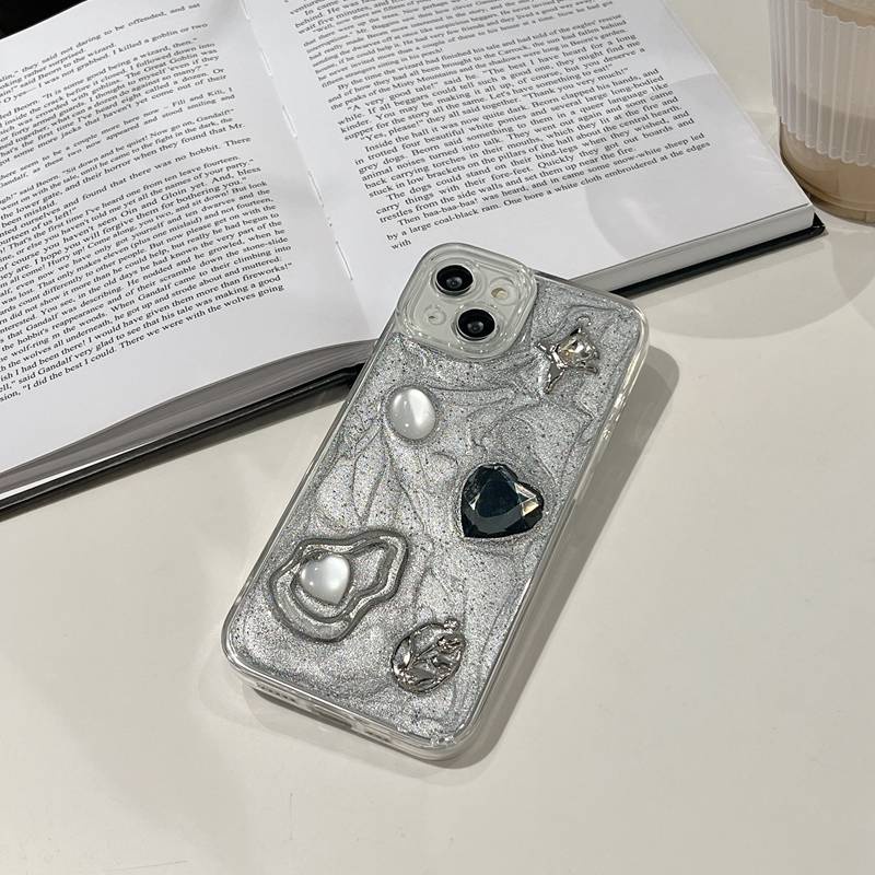 Silver Grey Pigment Diamond Rose Soft TPU Case HP iP iPhone 14 13 12 11 Pro X XS XR Max 7 8 + Plus SE 2020 2022 Drop Glue FTD Casing Apple