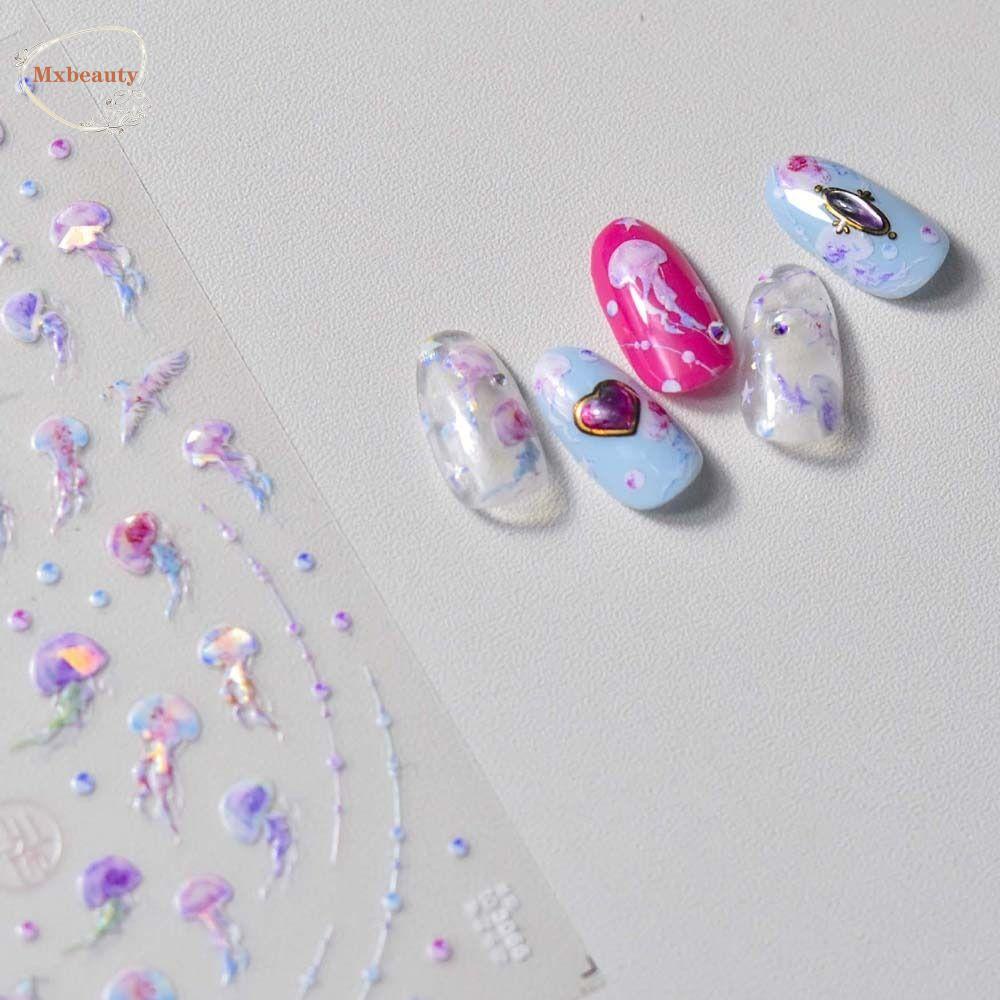 Mxbeauty Stiker Kuku Hewan Ubur-Ubur Laser Stiker Hiasan Kuku Untuk Wanita